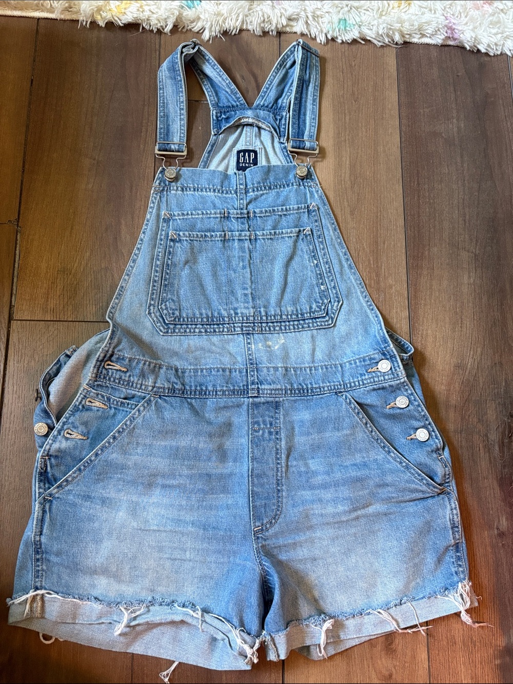 GAP Light Blue Distressed Denim Short Overalls